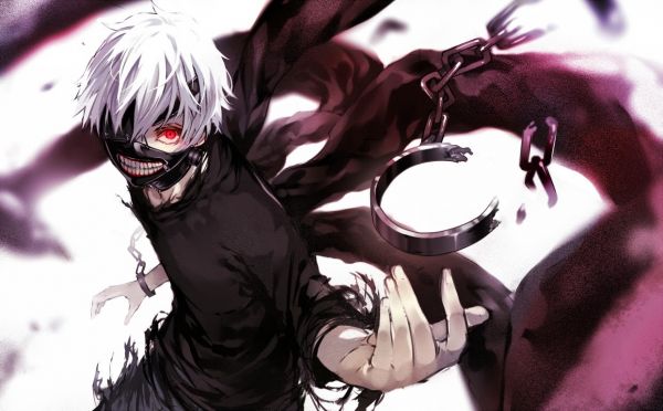 monochrome, white hair, anime, anime boys, cartoon, red eyes