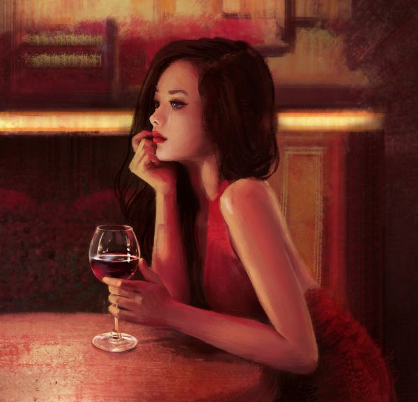 Mandy Jurgens,red wine,wine glass,young woman,wine,crying