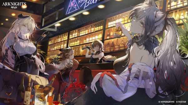 Hayvan kulakları,Anime girls,Arknights,alkol,bar,Kadınlar kapalı