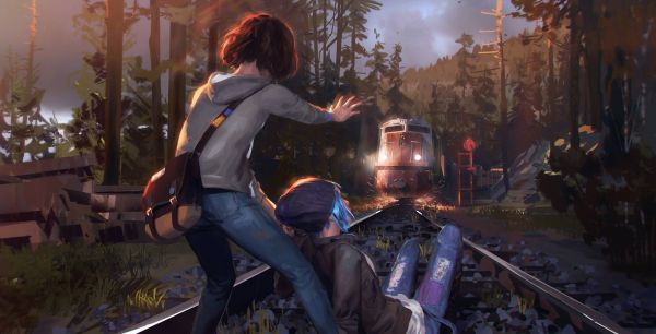 anime, Max Caulfield, Life Is Strange, Chloe Price, screenshot, train