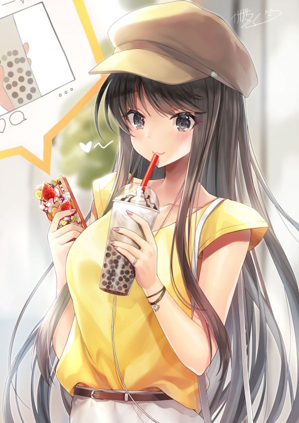 anime,anime girls,Kagachi Saku,food,sweets,hat