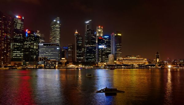 city,cityscape,night,urban,reflection,Singapore