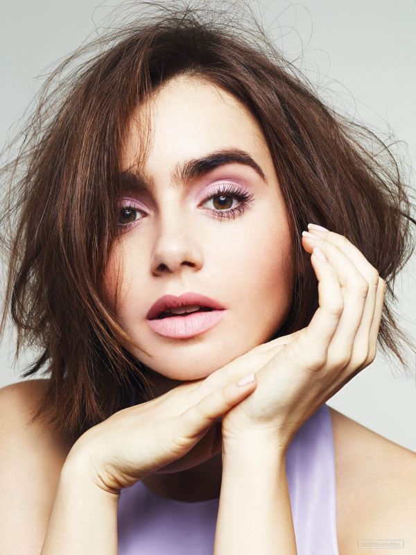 Lily Collins,nők,színésznő,modell,barna,rövid haj