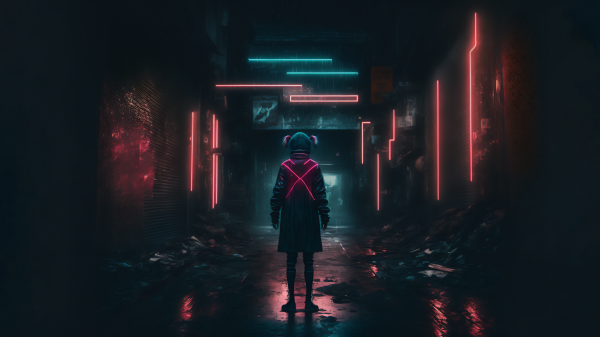 ai art, Cyberpunk, Thành phố, đường phố, Neon, đàn bà