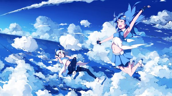 Anime Mädchen,Himmel,Wolken,Illustration,Anime,Kopfhörer