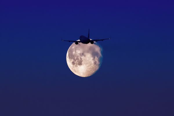 noche,cielo,avión,aeronave,silueta,Luna