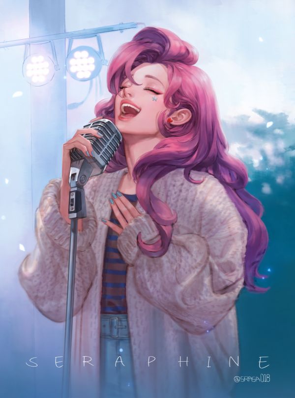 anime girls,cantando,Fantasy Girl,capelli rosa,cantante,bocca aperta