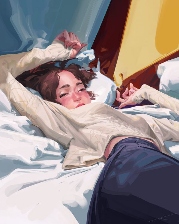 karya seni,seni digital,wanita,sedang tidur