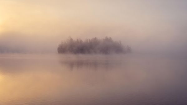 lake,Canada,sunset,mist,winter,frost