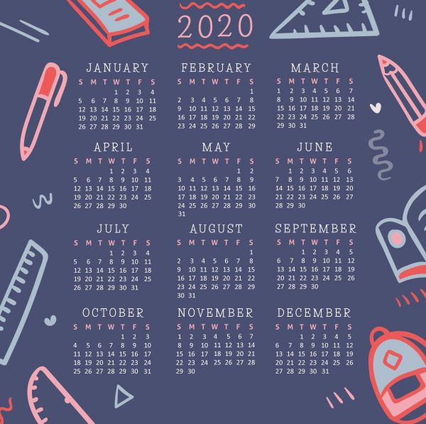 eenvoudige achtergrond,kalender,2020 Year,getallen,maand,Pen