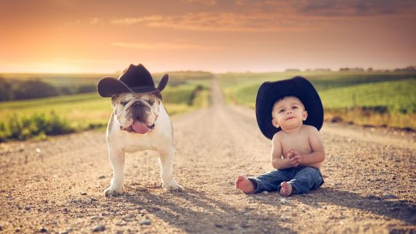 カウボーイ帽子,動物,子供,道路,犬,ネブラスカ州