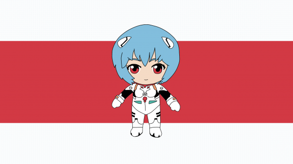 Ayanami Rei,Neon Genesis Evangelion,plugsuit,chibi,vörös szemek,nézi nézőt