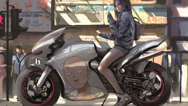 motorcykel,svart hår,Saitama,En Punch Man