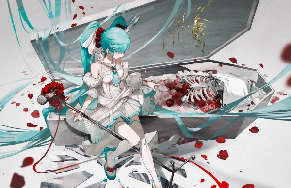 skelet,Hatsune Miku,kister,bryllupskjole,Rose