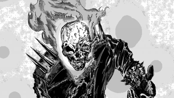 drawing,illustration,monochrome,cartoon,Ghost Rider,comics