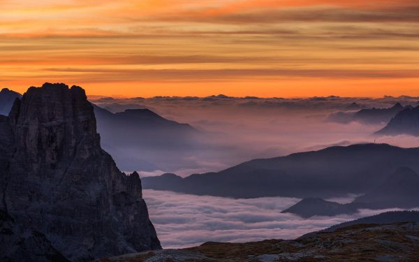 panorama, montanhas, Itália, natureza, Pôr do sol, Rocha