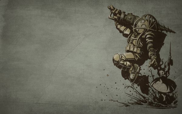 illustration,Big Daddy,BioShock,dessin,noir,Monochrome