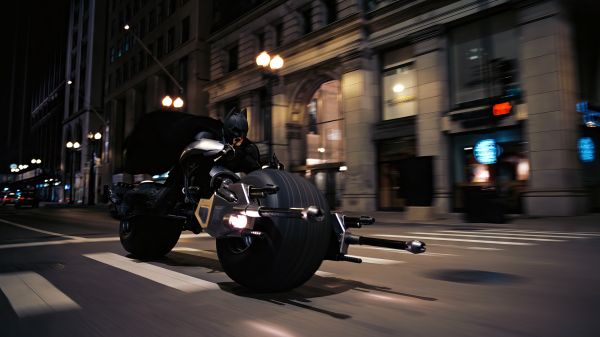 The Dark Knight,movies,film stills,street,Batpod,Gotham City