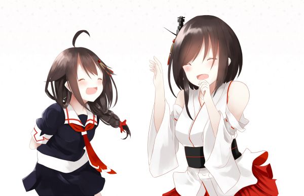 Anime, Dziewcząt anime, Kolekcja Kantai, Yamashiro KanColle, Shigure KanColle, krótkie włosy