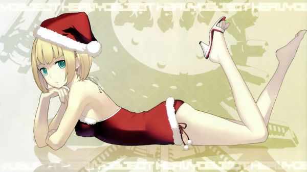 anime girls,anime,Heavy Object,blonde,short hair,Christmas