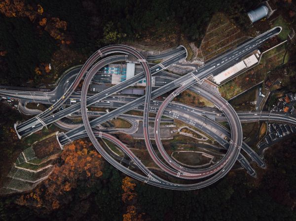 luchtfoto,bomen,snelweg,weg,vallen,Bos