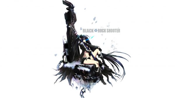 våben,langt hår,Black Rock Shooter series,Enkel baggrund,Black Rock Shooter,bikini top