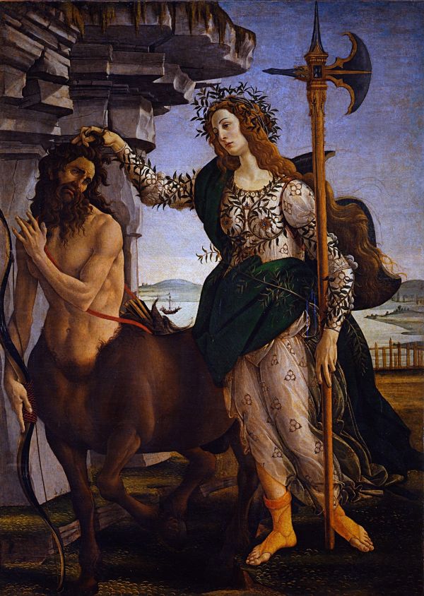 řecká mytologie,malování,2132x3000 px,Pallas and the Centuar,Sandro Botticelli