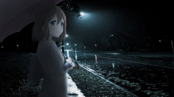 Anime,chuva,Guarda-chuva,Hirasawa Yui,noite,K ON