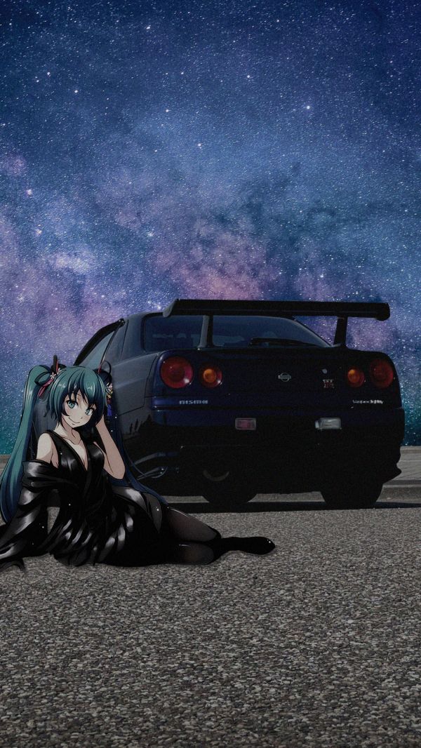 Nissan Skyline R34,สาวอะนิเมะ,รถยนต์ญี่ปุ่น,Hatsune Miku,jdmxanime