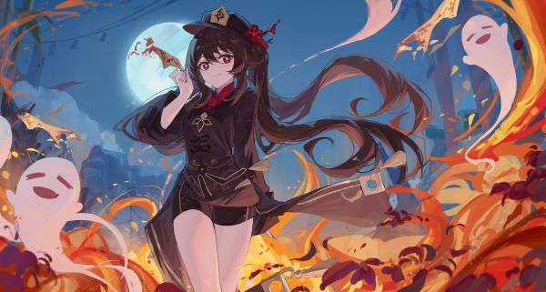 Genshin Impact, Hu Tao Genshin Impact, anime, anime girls, brunette, artwork