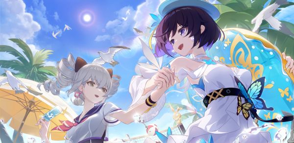 Filles anime,robe blanche,Honkai Impact,Angle bas,Bronya Zaychik,flotteur