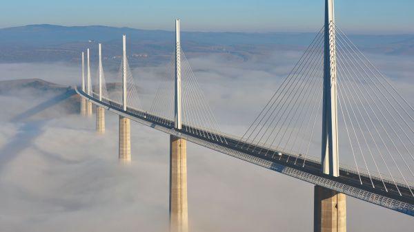 Millau Viaduct,γέφυρα,Γαλλία,ομίχλη,αρχιτεκτονική,δρόμος