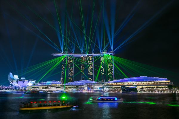 Singapore,Marina Bay,A Marina Bay Sands,ragyogás,Lámpák,laser show