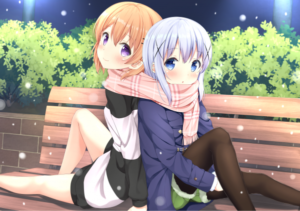 Anime, Anime girls, Gochuumon wa Usagi Desu ka, Beyaz cilt, Hoto Kokoa, Kafuu Chino