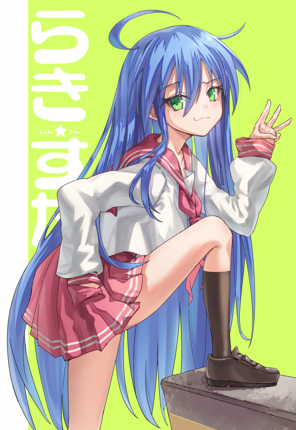 Izumi Konata,blauw haar,rok,Smile artist,overhemd,zeeman uniform