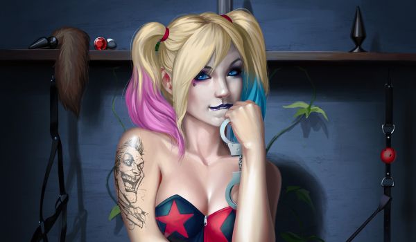 harley Quinn,Emanuel Mendez,gem plug,tail zátka,gag,želiezka