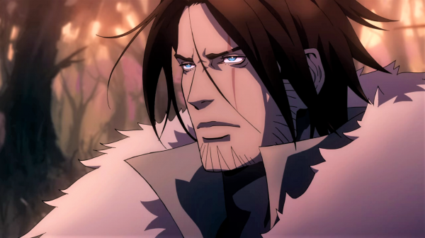 Castlevania anime,Trevor Belmont,сини очи,белези,дървета,слънчева светлина