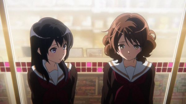 hibike euphonium,Oumae Кумико,Kousaka Reina,дълга коса,синя коса,къса коса