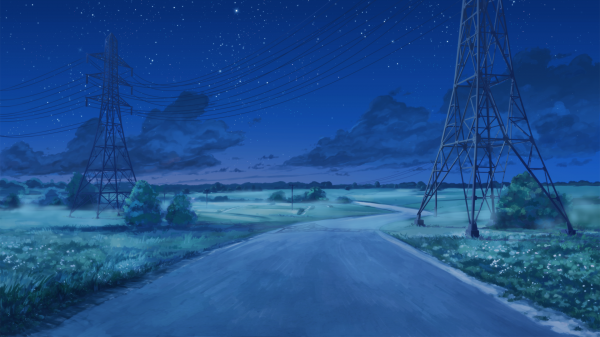 power lines, clouds, starry night, Everlasting Summer, ArseniXC, utility pole