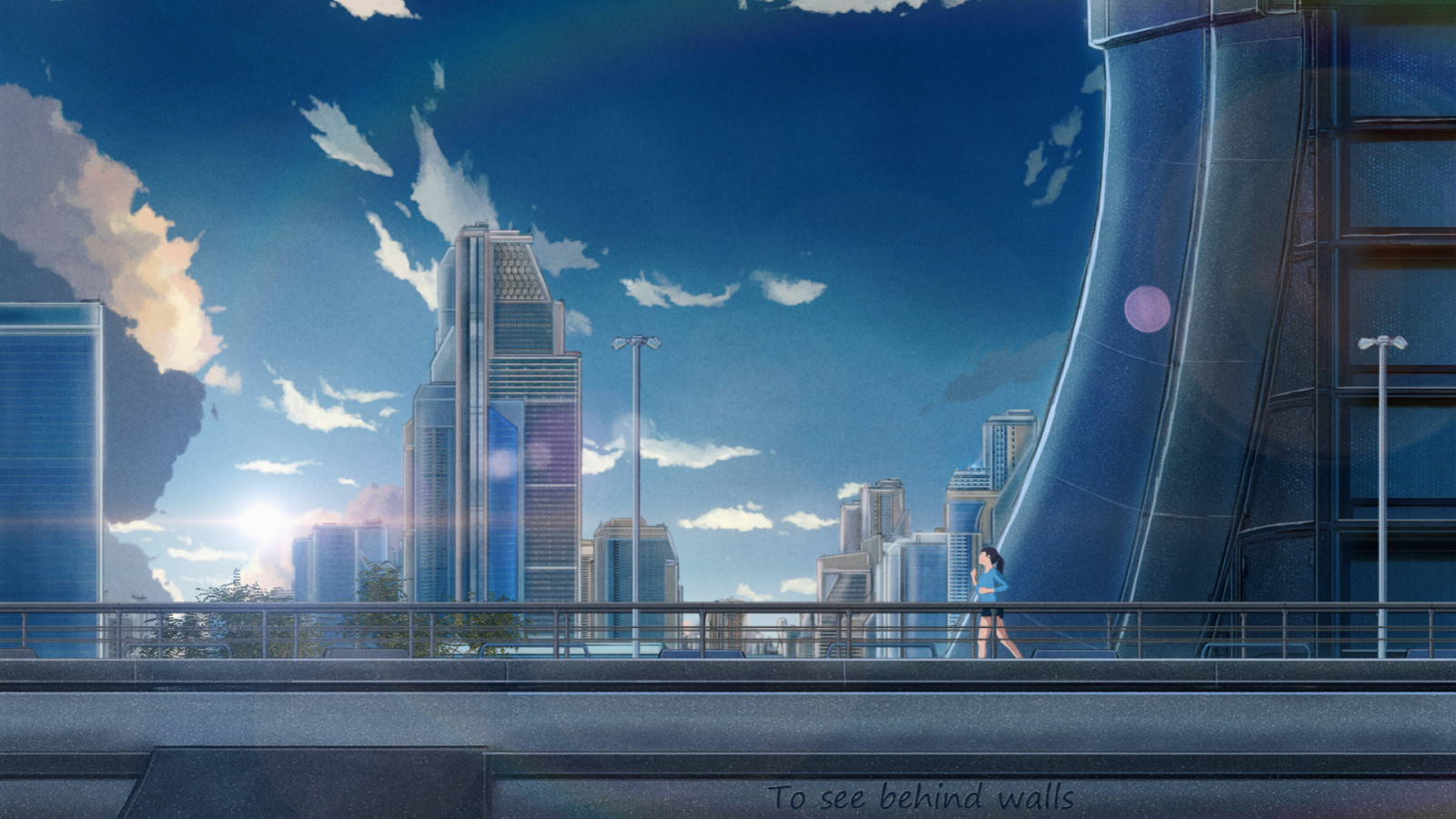 en plein air, pont, art numérique, anime city, ville, ciel, Matin, Anime, fonctionnement, Filles anime, bâtiment, Paysage urbain