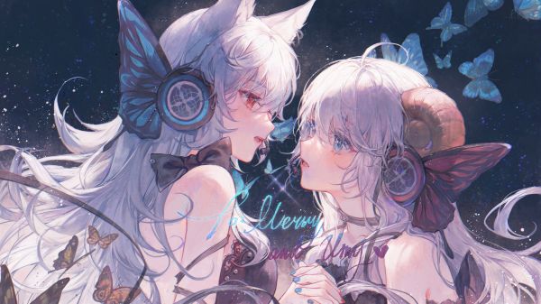 pixiv,anime,animeflickor,räv flicka,Fox ears,horn