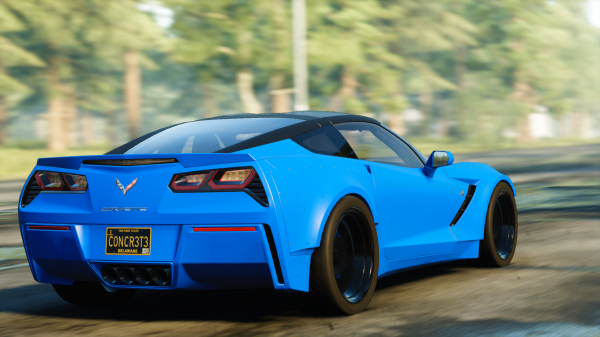 auto,voertuig,sportwagen,Chevrolet Corvette Stingray,bomen,blauw