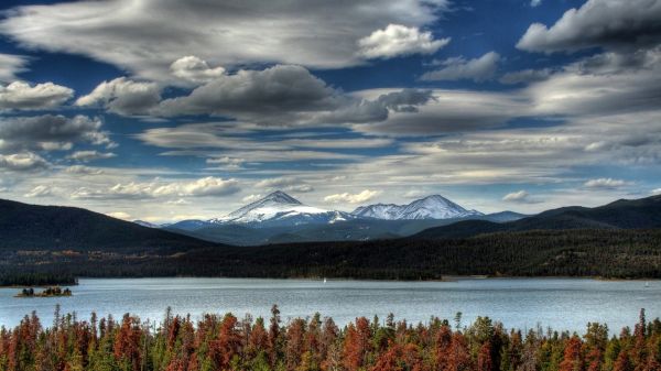 Bäume, Landschaft, Berge, Wald, fallen, Boot