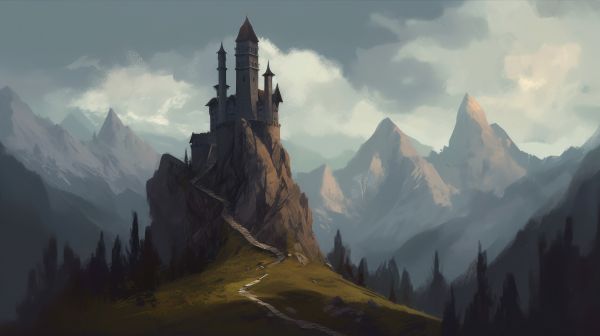 landskap,borg,fjellene,illustrasjon,ai art,Fantasy Architecture