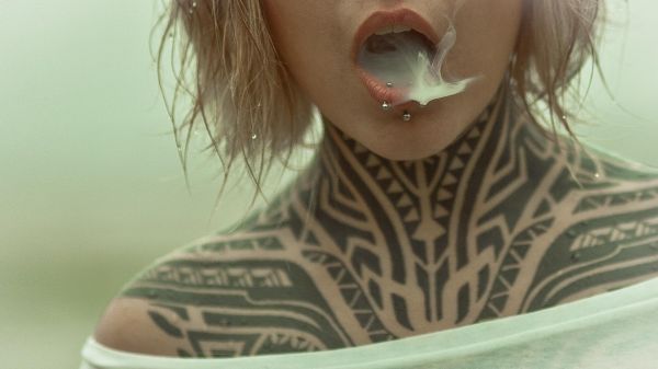 women,model,photography,smoke,tattoo,white tops