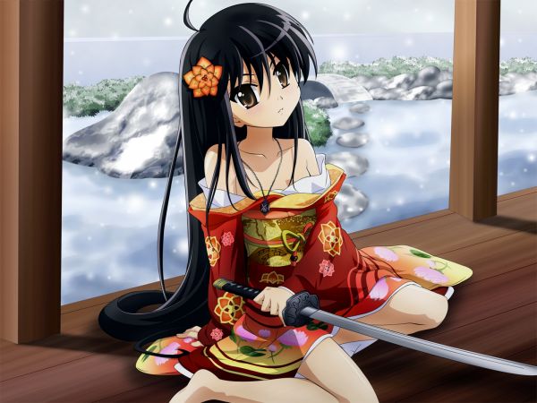 illustration, anime, brunette, Legetøj, sværd, Shakugan No Shana