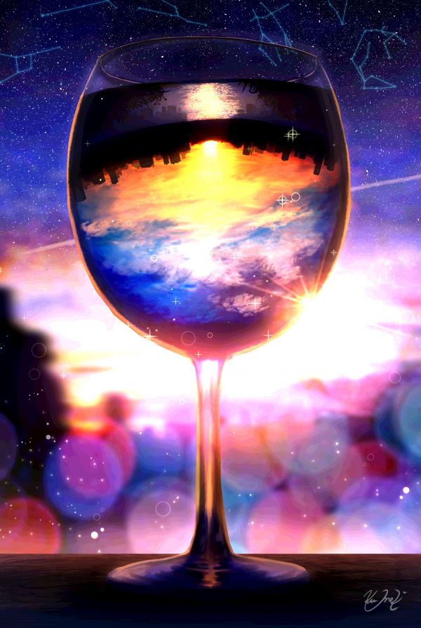 pente,blurry background,verre de vin,constellation,Paysage urbain,ciel