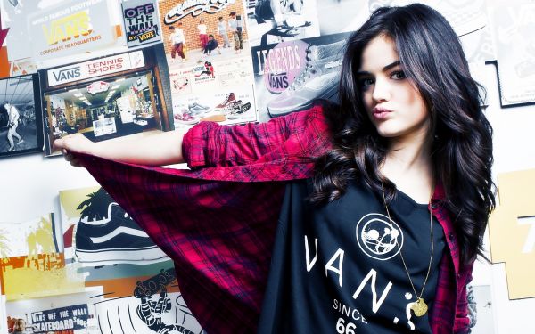 Lucy Hale,girl,wall,shirt,black hair,posters