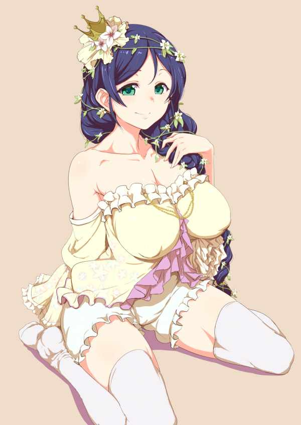 anime girls,cleavage,thigh highs,green eyes,Toujou Nozomi,Love Live