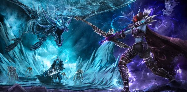 helden van de storm,Lich King,Sylvanas Windrunner,5762x2852 px,boogschutters,draak